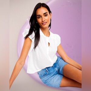 NWTS💓GAP OLD NAVY XL💓CRISP WHITE SWISS DOT FLUTTER SLEEVED V NECK BLOUSE TOP